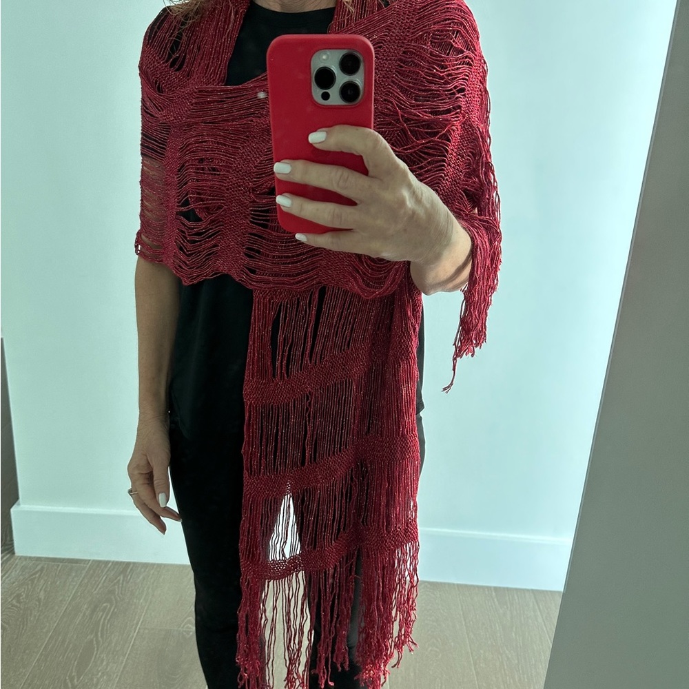Handmade Gorgeous Knit Red with Gold Shawl